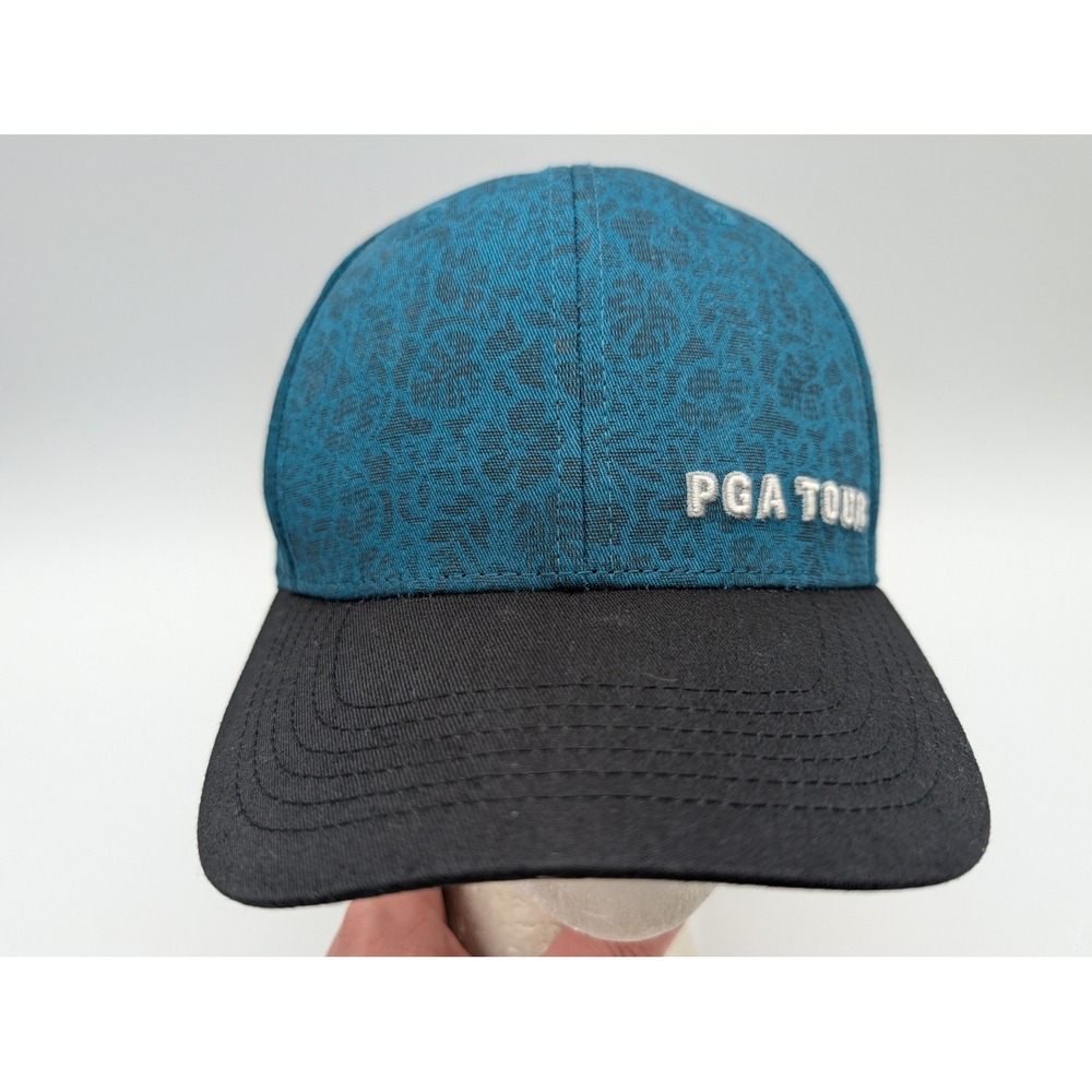 PGA Tour Pro Series Golf Hat Teal Black Leopard Print Adjustable Strapback Cap